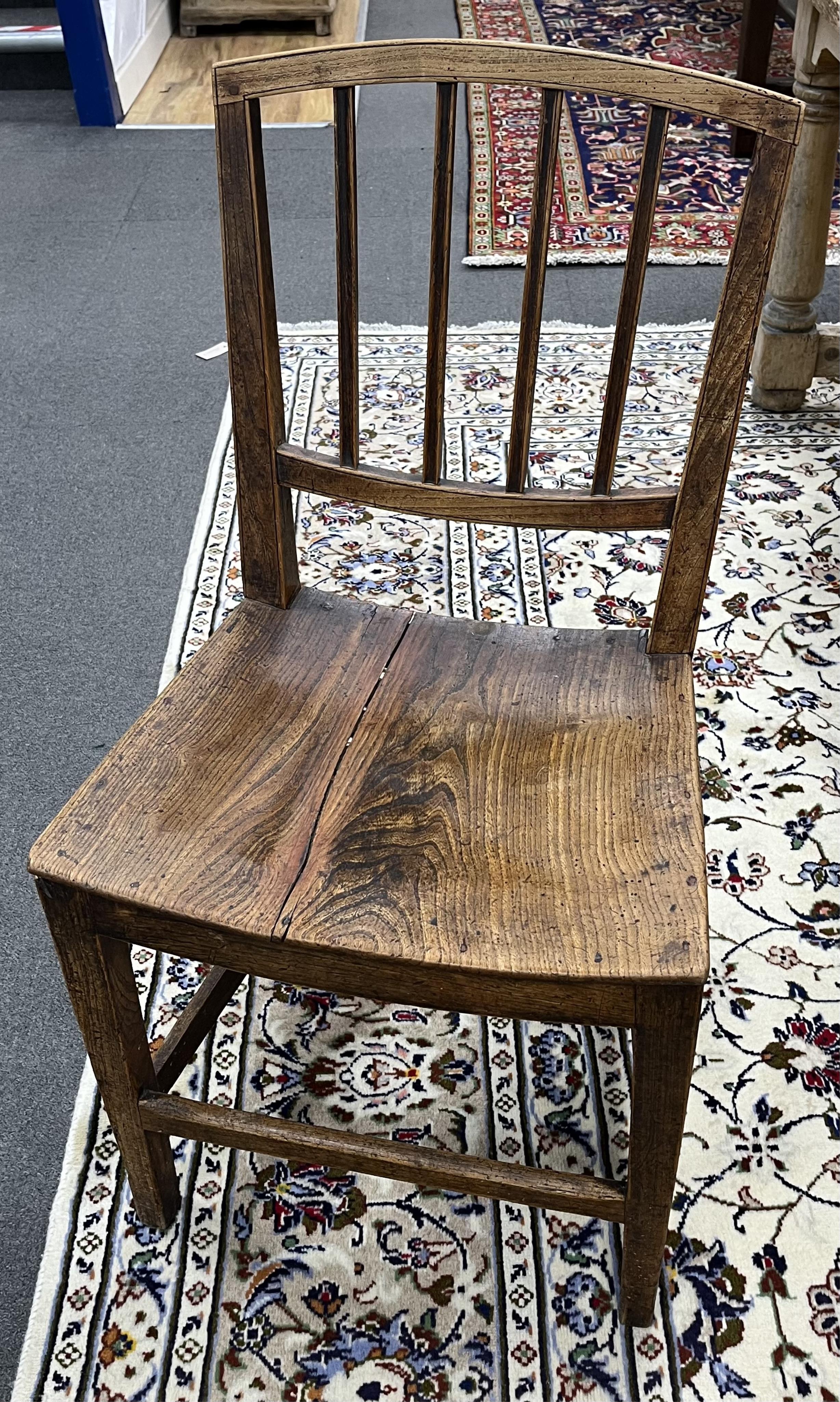 A set of six George III Provincial elm wood seat dining chairs. Condition - fair